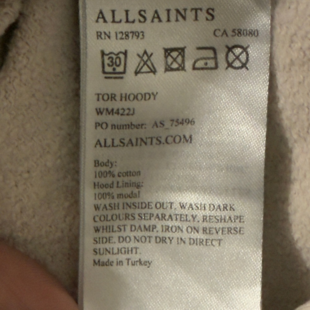 AllSaints Oversized Tor Hoodie Unisex S/M Beige Cotton Modal Lined Minimalist‎ - Picture 6 of 13